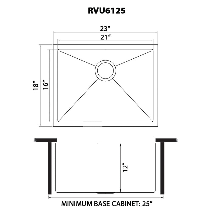 23″ x 18″ x 12″ Deep Laundry Utility Sink Tight Radius Undermount 16 Gauge Stainless Steel – RVU6125