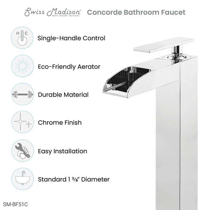 Concorde Single Hole, Single-Handle, High Arc Waterfall, Bathroom Faucet