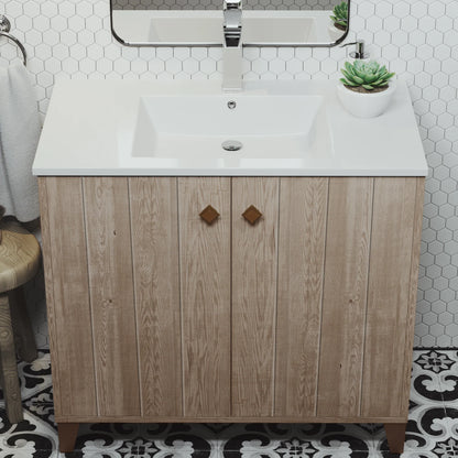 Eclair 36" Bathroom Vanity in Gray Oak with white sink top