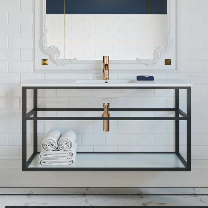 Pierre 48" Wall-Mounted Bathroom Vanity in Matte Black