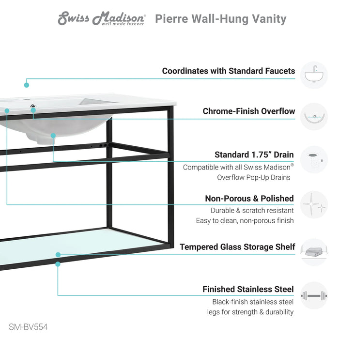 Pierre 48" Wall-Mounted Bathroom Vanity in Matte Black