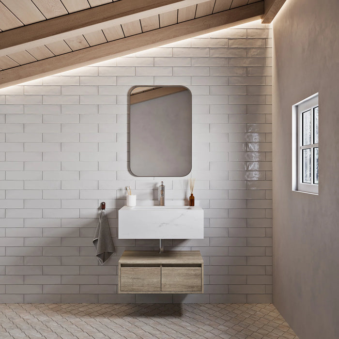 Avancer 24" Wall-Mounted Bathroom Vanity in Calacatta and White Oak