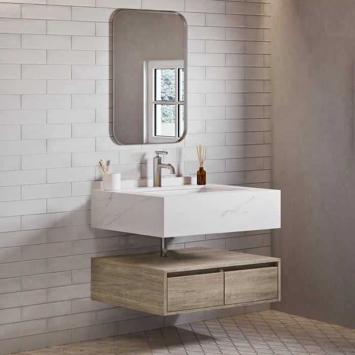 Avancer 36" Wall-Mounted Bathroom Vanity in Calacatta and White Oak