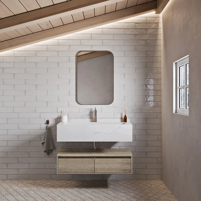 Avancer 36" Wall-Mounted Bathroom Vanity in Calacatta and White Oak