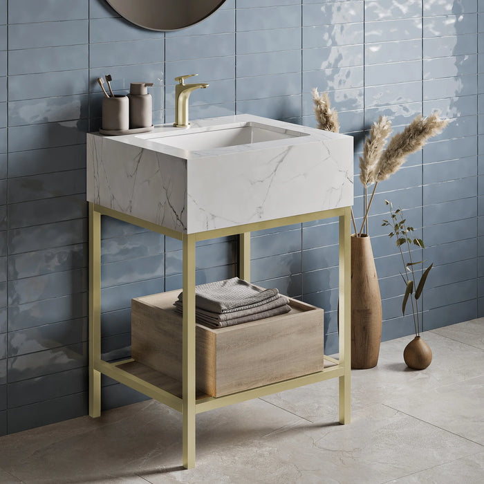 Beau 24" Freestanding, Bathroom Vanity in Oak and Calacatta