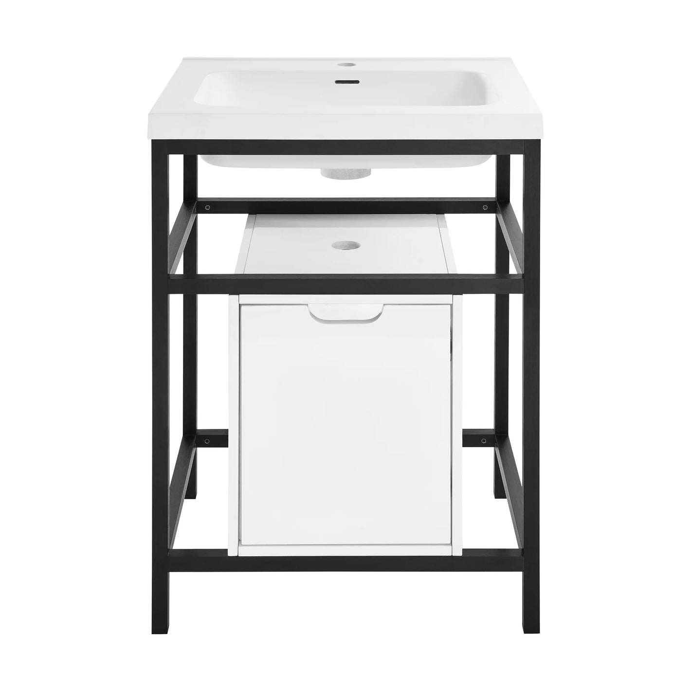 Ivy 24" Freestanding Bathroom Vanity in Glossy White with Matte Black Frame﻿