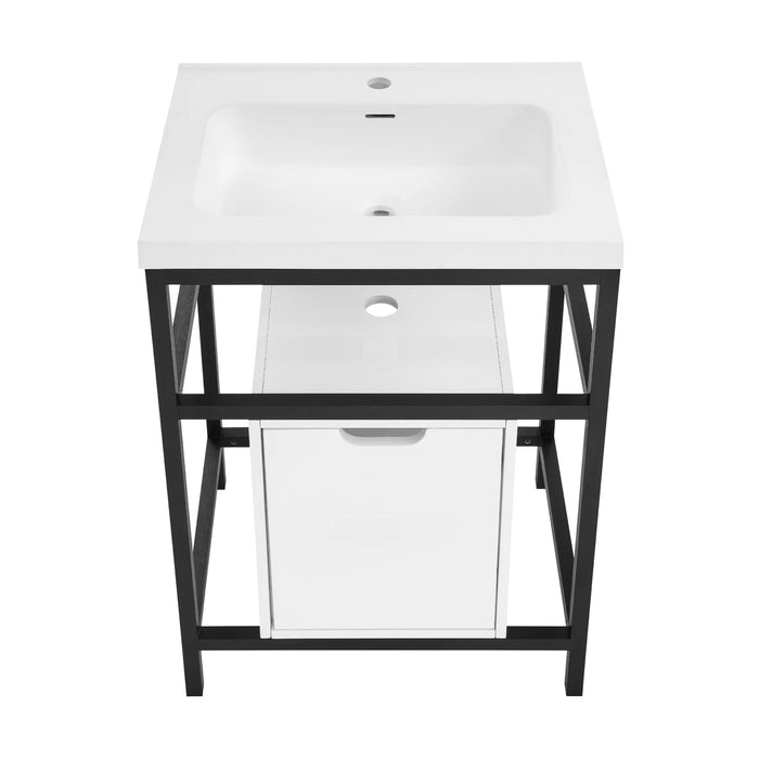 Ivy 24" Freestanding Bathroom Vanity in Glossy White with Matte Black Frame﻿