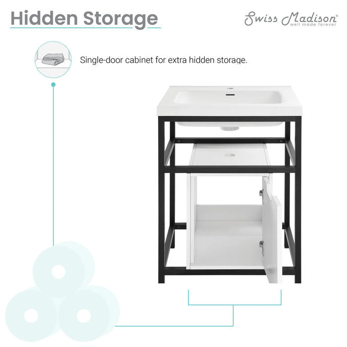Ivy 24" Freestanding Bathroom Vanity in Glossy White with Matte Black Frame﻿