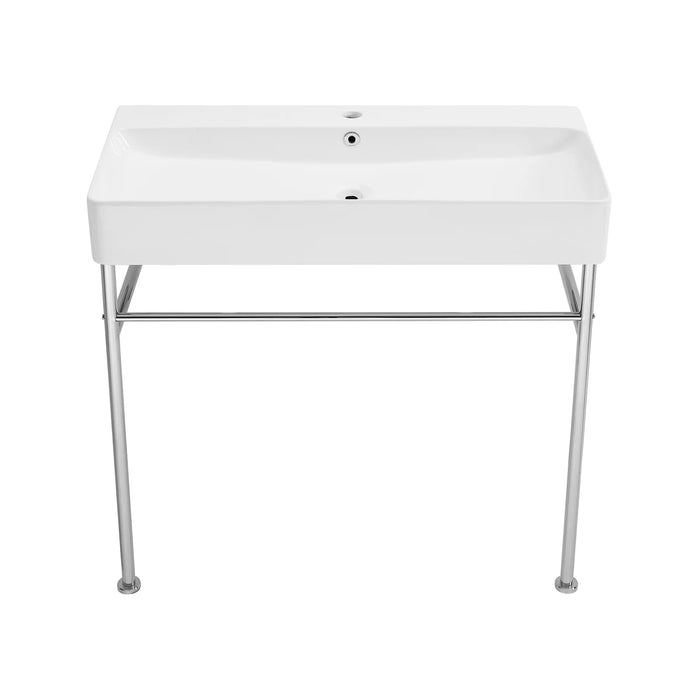 Carré 36" Console Sink White Basin Chrome Legs