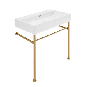 Claire 30 Ceramic Console Sink White Basin Brushed Gold Legs