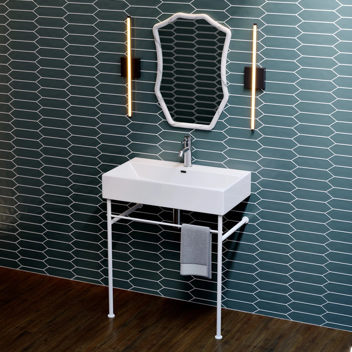 Claire 30 Ceramic Console Sink White Basin Matte White Legs
