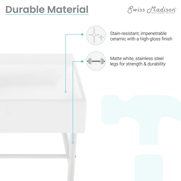 Claire 30 Ceramic Console Sink White Basin Matte White Legs