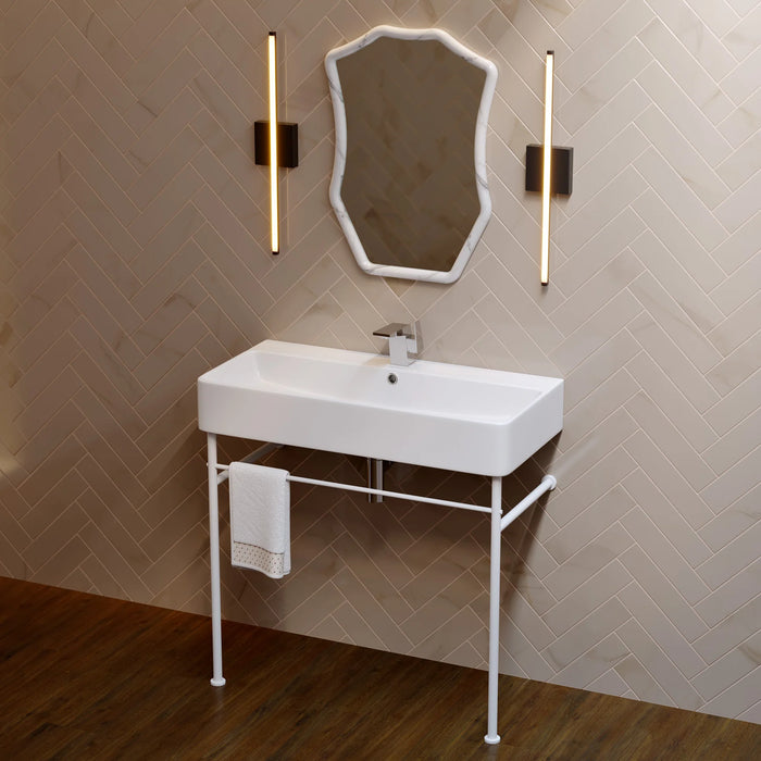Carré 36 Ceramic Console Sink White Basin Matte White Legs
