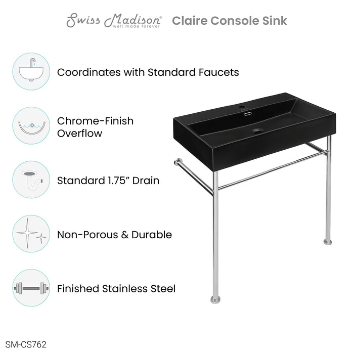 Claire 30" Console Sink Matte Black Basin Chrome Legs
