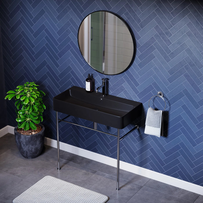 Carré 36" Console Sink Matte Black Basin Chrome Legs