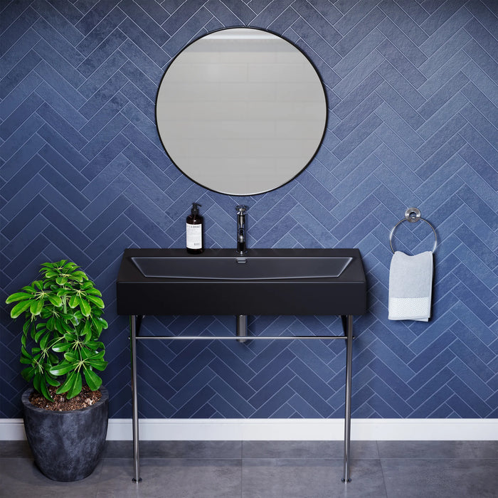 Claire 40" Console Sink Matte Black Basin Chrome Legs