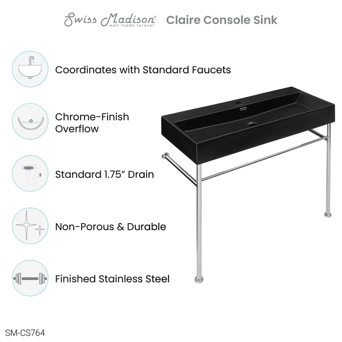 Claire 40" Console Sink Matte Black Basin Chrome Legs