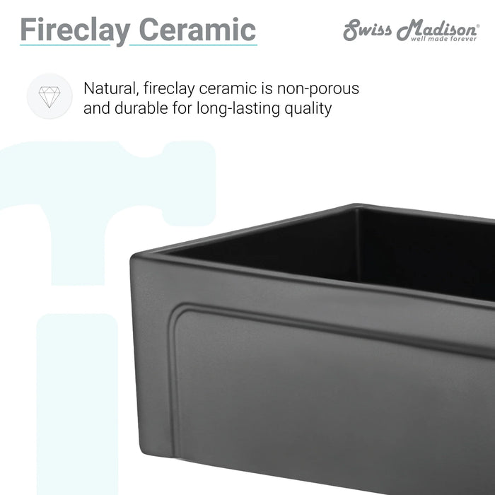 Lyon 30 x 18 Fireclay, Single Basin, Farmhouse Kitchen Sink in Matte Black