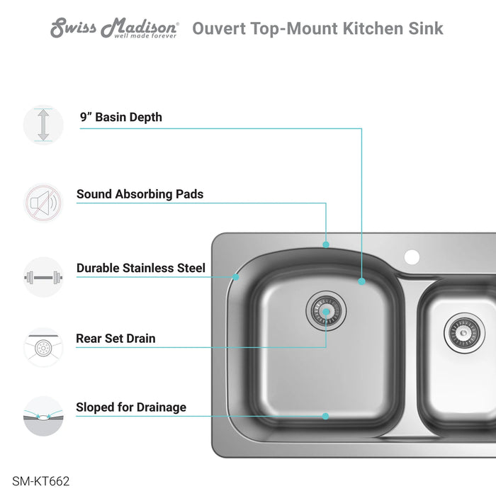 Ouvert 33 x 22 Dual Basin, Top-Mount Kitchen Sink
