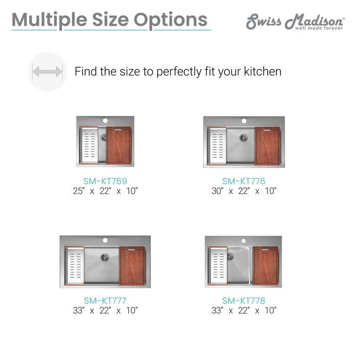Ravi Single Basin 25 x 22 Topmount Kitchen Workstation Sink