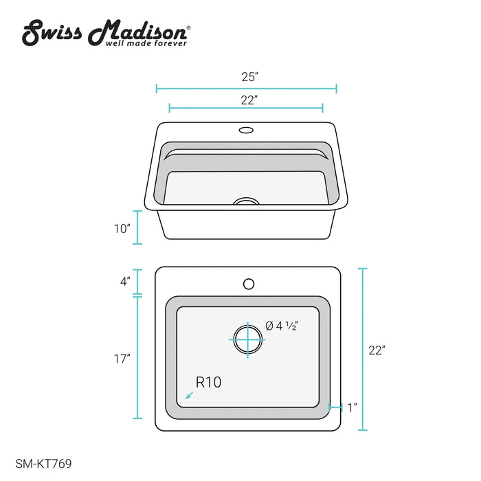 Ravi Single Basin 25 x 22 Topmount Kitchen Workstation Sink