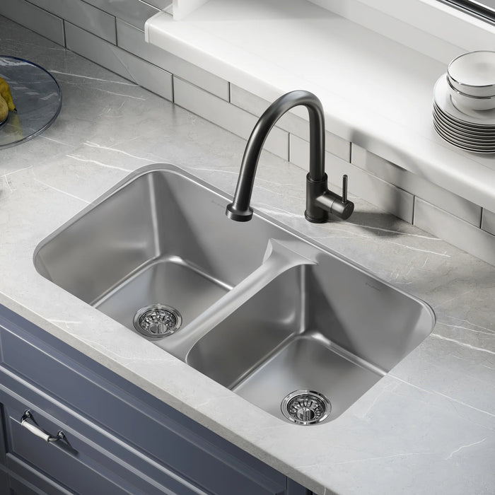 Toulouse 32 x 19 Low Divide Stainless Steel, Dual Basin, Under-Mount Kitchen Sink