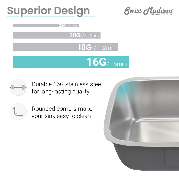 Toulouse 32 x 18 Stainless Steel, Single Basin, Under-Mount Kitchen Sink