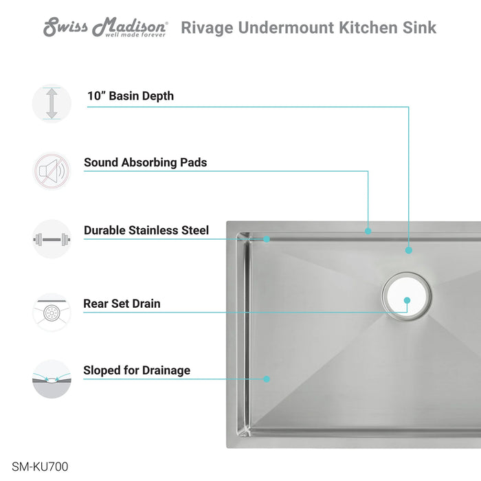 Rivage 30" x 18" Single Basin, Undermount Kitchen Sink