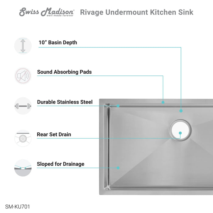 Rivage 32" x 19" Single Basin, Undermount Kitchen Sink