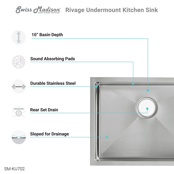 Rivage 23" x 18" Single Basin, Undermount Kitchen Sink
