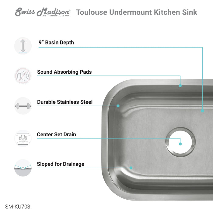 Toulouse 23 1/8 x 17 7/8 Stainless Steel, Single Basin, Undermount Kitchen Sink