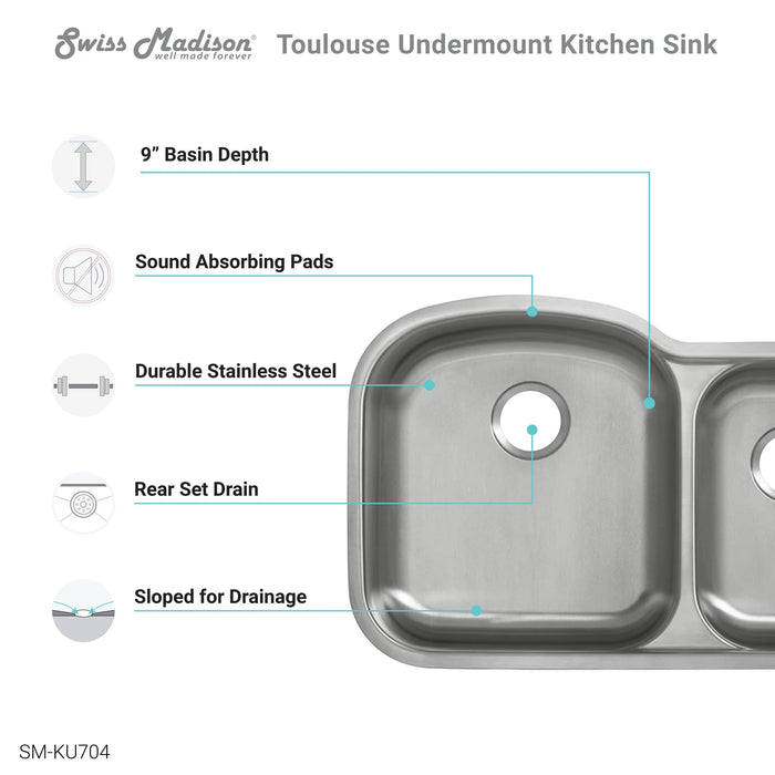 Toulouse 32 x 21 Stainless Steel, Dual Basin, Undermount Kitchen Sink