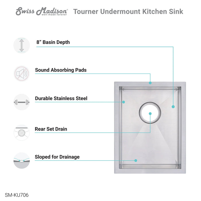 Tourner 14" x 18" Stainless Steel, Single Basin, Undermount Kitchen Sink