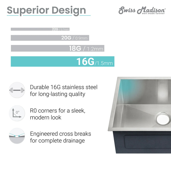 Tourner 14" x 18" Stainless Steel, Single Basin, Undermount Kitchen Sink