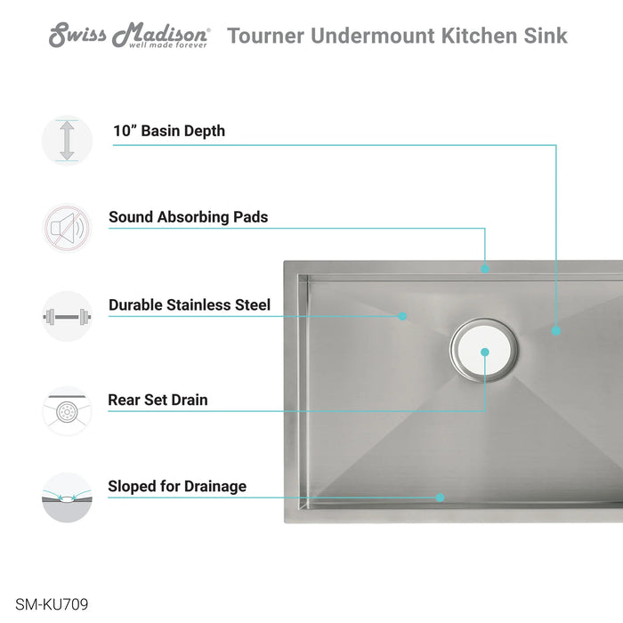 Tourner 27" x 19" Stainless Steel, Single Basin, Undermount Kitchen Sink
