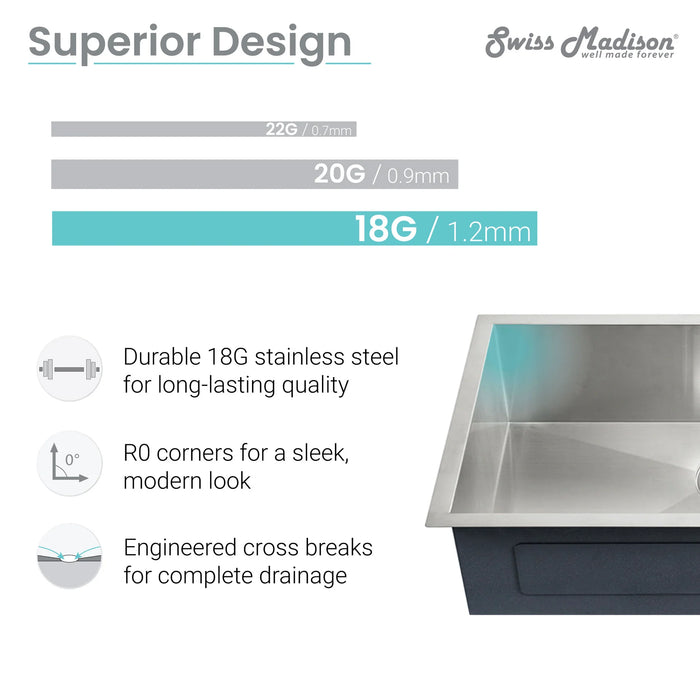 Tourner 27" x 19" Stainless Steel, Single Basin, Undermount Kitchen Sink