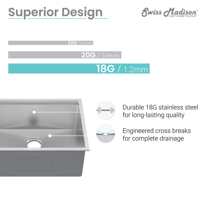 Rivage 30 x 19 Single Basin Undermount Kitchen Workstation Sink