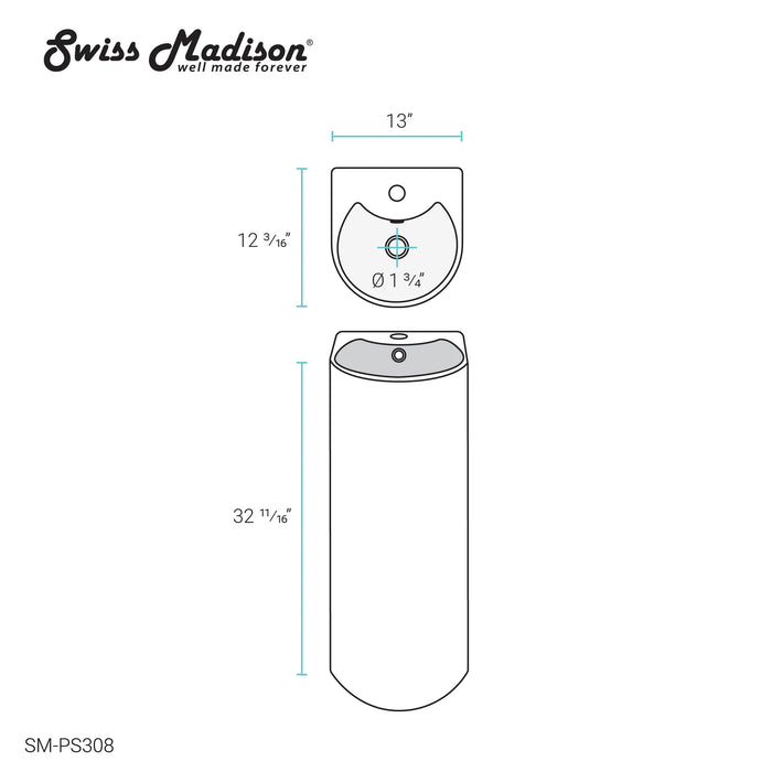 Sublime Rounded One-Piece Pedestal Sink