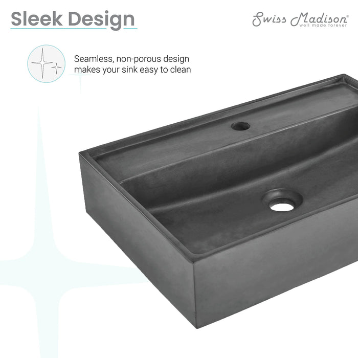 Lisse 16” Square Concrete Vessel Bathroom Sink in Dark Grey