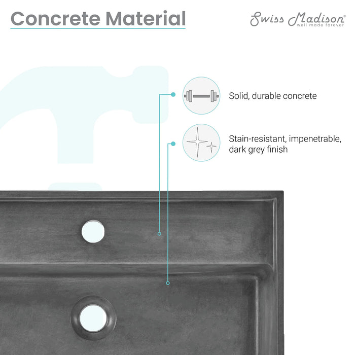 Lisse 16” Square Concrete Vessel Bathroom Sink in Dark Grey