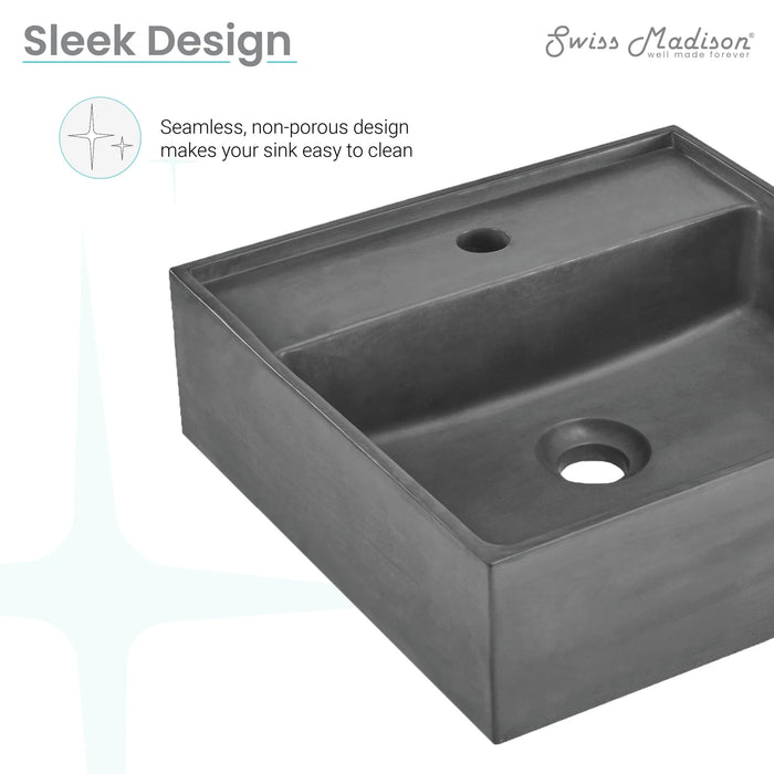 Lisse 23.5” Rectangle Concrete Vessel Bathroom Sink in Dark Grey