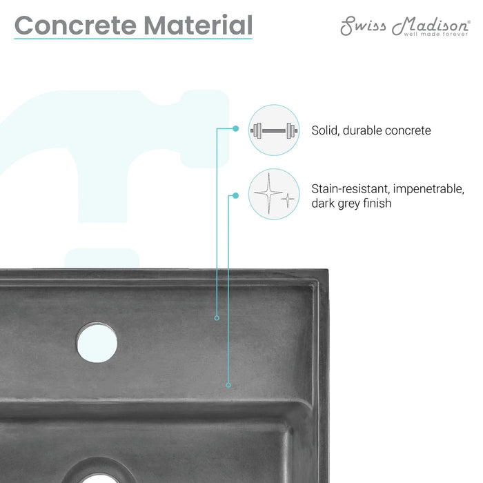 Lisse 23.5” Rectangle Concrete Vessel Bathroom Sink in Dark Grey
