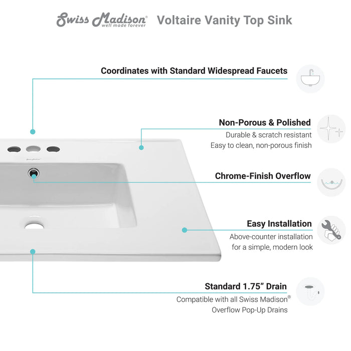 Voltaire 31" Vanity Top Bathroom Sink with 4” Centerset Faucet Holes