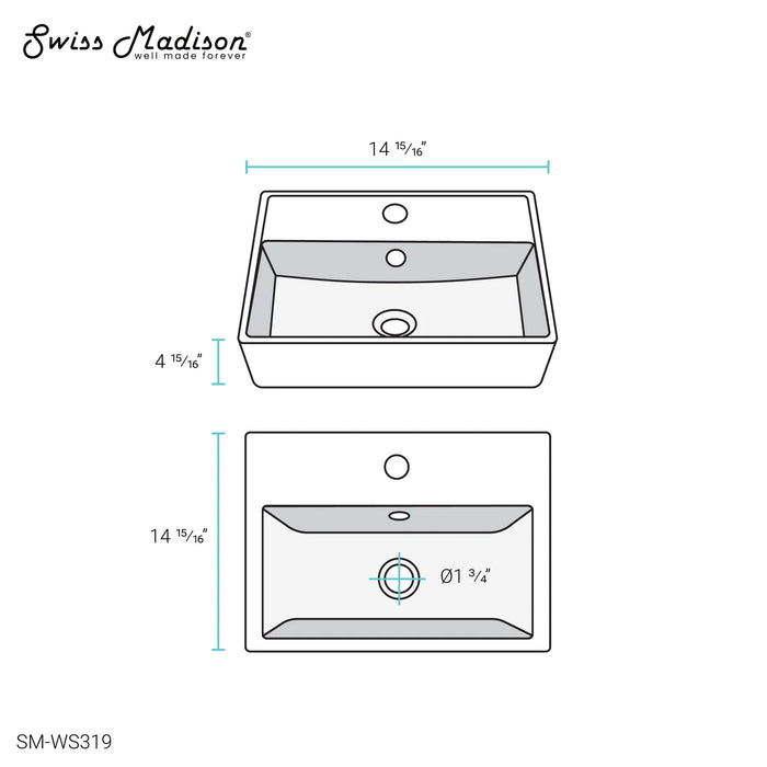 Claire 15" Square Wall-Mount Bathroom Sink