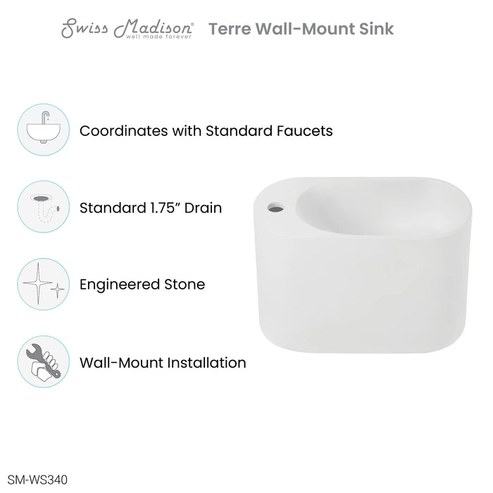 Terre 17.5" Right Side Faucet Wall-Mount Bathroom Sink