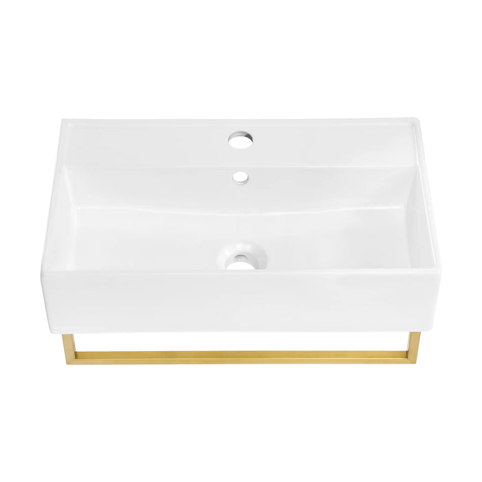 ﻿Claire 22" Wall-Mount Bathroom Sink with Brushed Gold Towel Bar