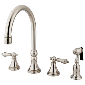 KINGSTON BRASS KS279XALBS-P GOVERNOR TWO-HANDLE 4-HOLE DECK MOUNTED 8″ WIDESPREAD KITCHEN FAUCET WITH BRASS SPRAYER
