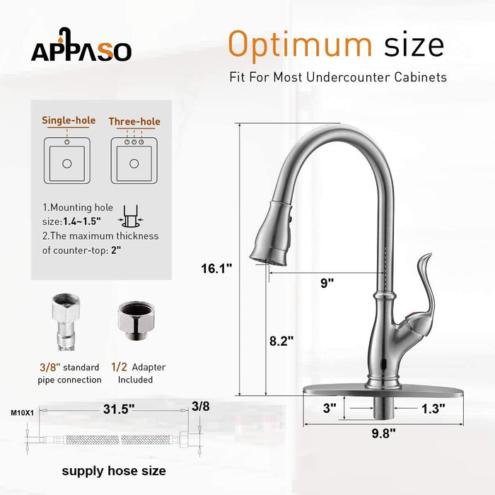 APPASO Touchless Kitchen Faucet with Pull Down Sprayer, Activated Hands-Free Motion Sensing Kitchen Faucet, Inducing Single Handle Smart Kitchen Sink Faucets, Stainless Steel Brushed Nickel, 170TL-BN