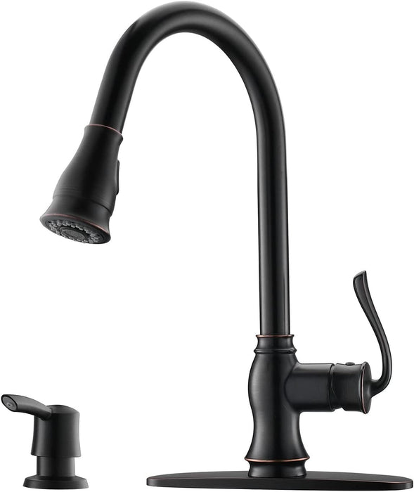 Kitchen Faucets with Pull Down Sprayer and Soap Dispenser, Single Handle Sink Faucet with Sprayer Faucets for Kitchen Sinks Oil Rubbed Bronze, APK158ORB
