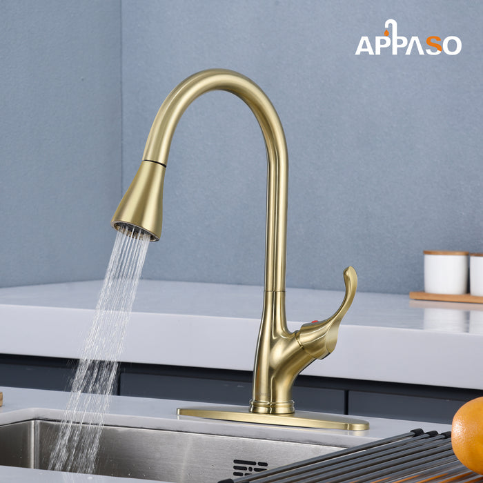 APPASO Pull Down Kitchen Faucet with Sprayer Stainless Steel - Single Handle Commercial High Arc Pull Out Spray Head Kitchen Sink Faucets with Deck Plate